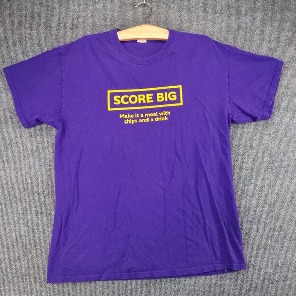 Gildan Score Big Soccer Experience T-Shirt Mens Large Short Sleeve Purple Cotton - Picture 2 of 15